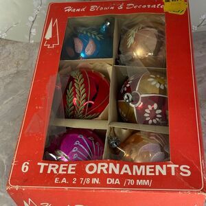 Hand blown & decorated tree ornaments 2 7/8 each